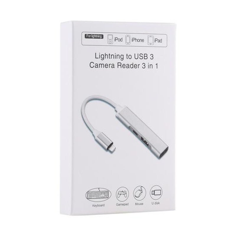 3 in 1 Lightning (Male) naar USB 3.0*2 (Female) + Lightning (Female) Camera Reader Adapter