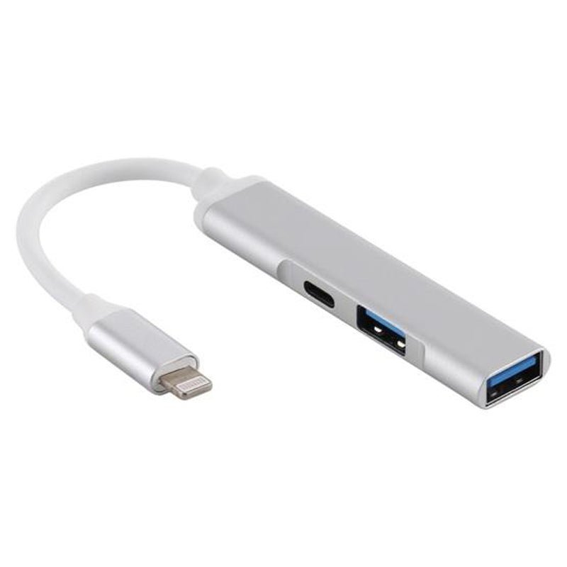 3 in 1 Lightning (Male) naar USB 3.0*2 (Female) + Lightning (Female) Camera Reader Adapter
