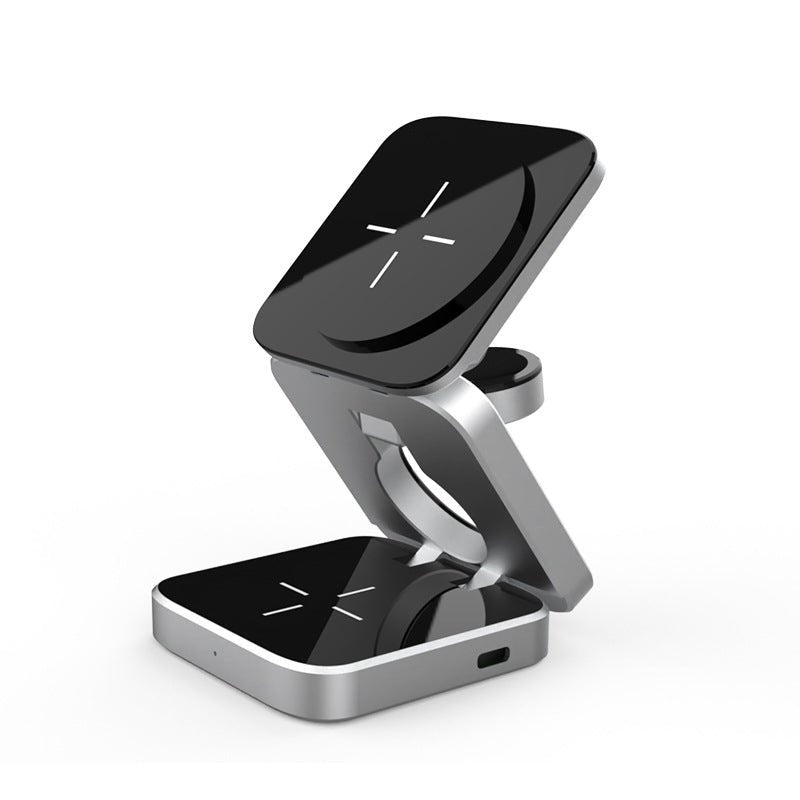 3 in 1 opvouwbare magnetische draadloze oplader standaard voor iPhone/Apple Watch/AirPods zilver CE - gecertificeerd