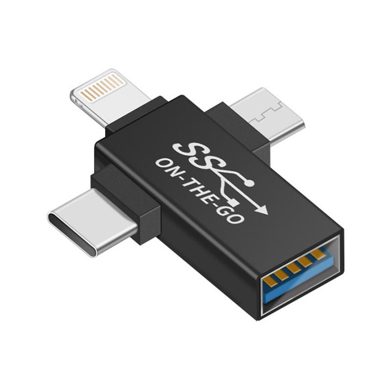 3 in 1 USB - C/Micro/Lightning draagbare OTG - adapter voor gegevenssynchronisatie zwart