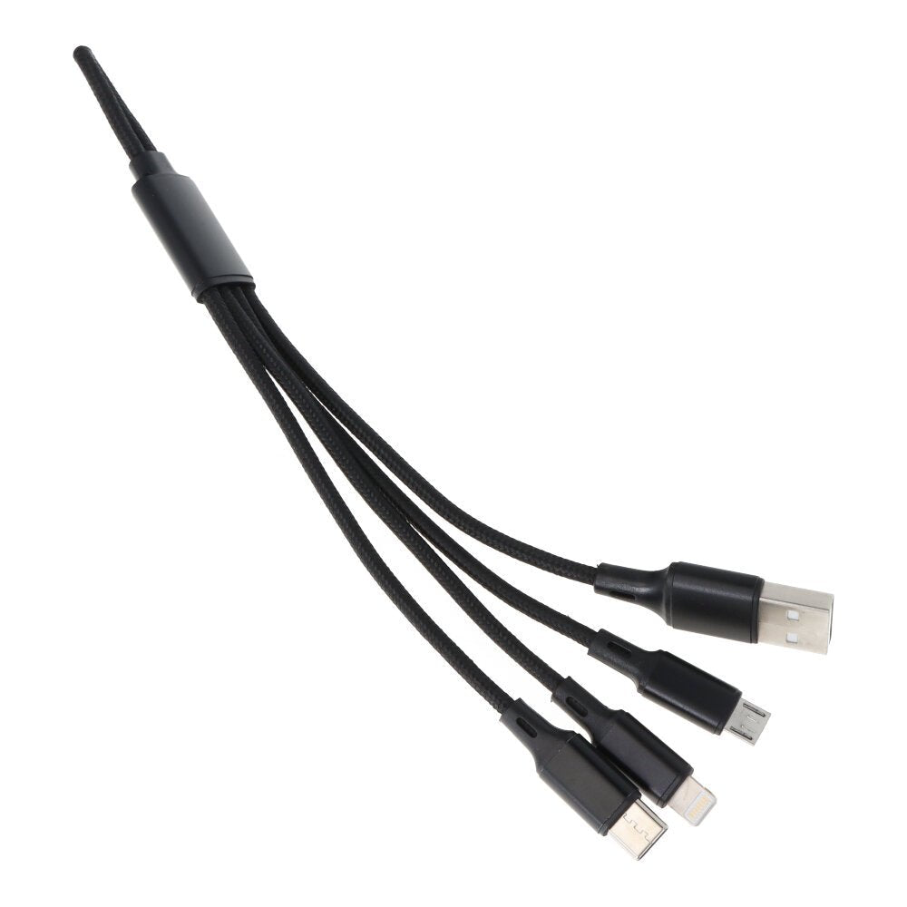 3 in 1 USB - C/Micro/Lightning Poort Kort Nylon Gevlochten Sleutelhanger Datakabel Black