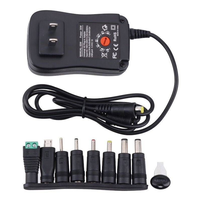 30W 3 - 12V instelbare uitgangsvermogen voeding met 8 selecteerbare adapter tips US adapter