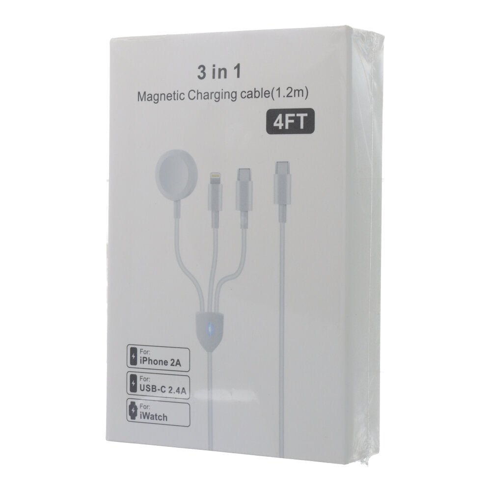 4FT/1.2M 3 in 1 USB - C naar iWatch+Lightning+USB - C Magnetische Daten oplaadkabel HQ wit