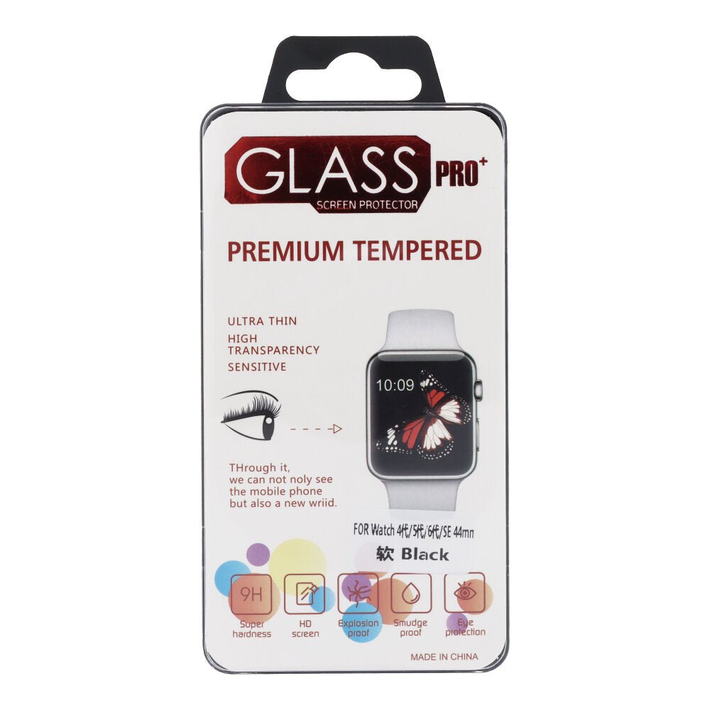 5D zacht full display tempered glass screenprotector voor Apple Watch Series 4 44mm/Series 5 44mm/Series 6 44mm/SE 44mm zwart