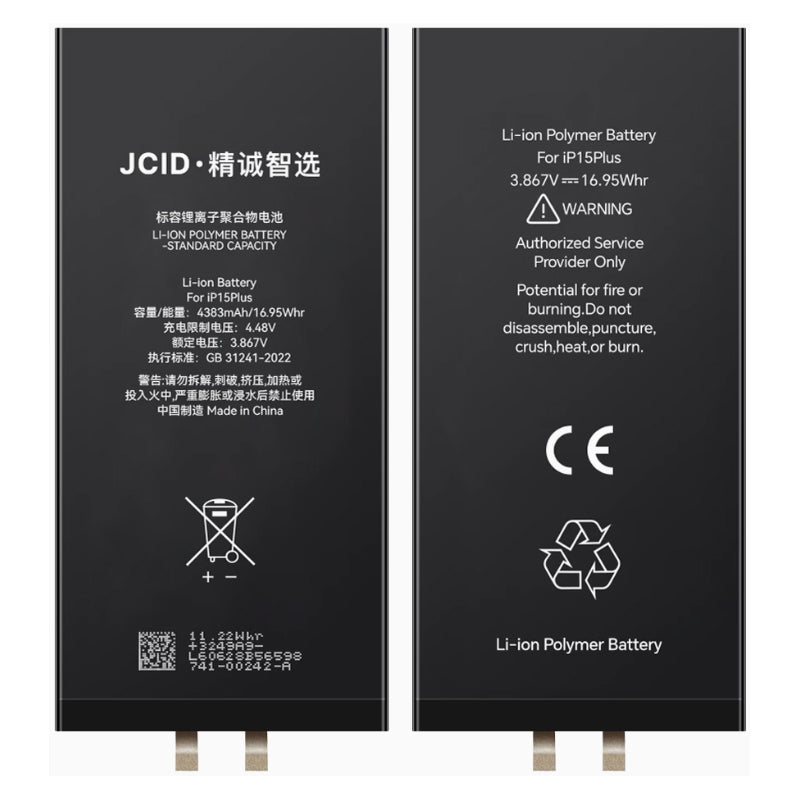 10 stuks JC 4383mAh batterijcel + batterij plaklaag voor iPhone 15 Plus standaardcapaciteit versie OEM