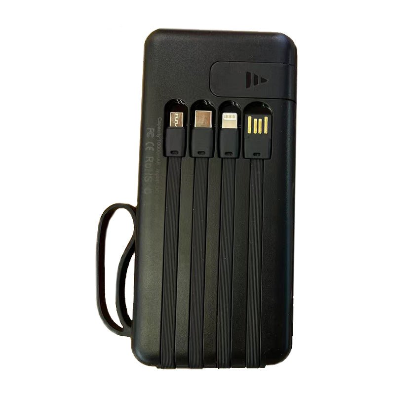 10000mAh 22.5W draagbare digitale display snellader powerbank met ingebouwde micro/USB - C/Lightning/USB kabels zwart