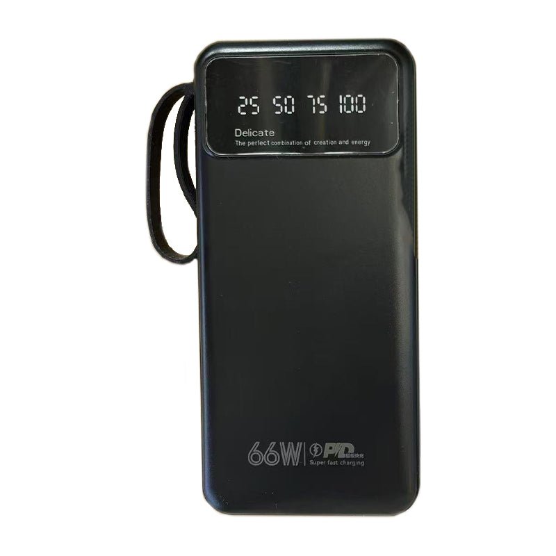 10000mAh 22.5W draagbare digitale display snellader powerbank met ingebouwde micro/USB - C/Lightning/USB kabels zwart