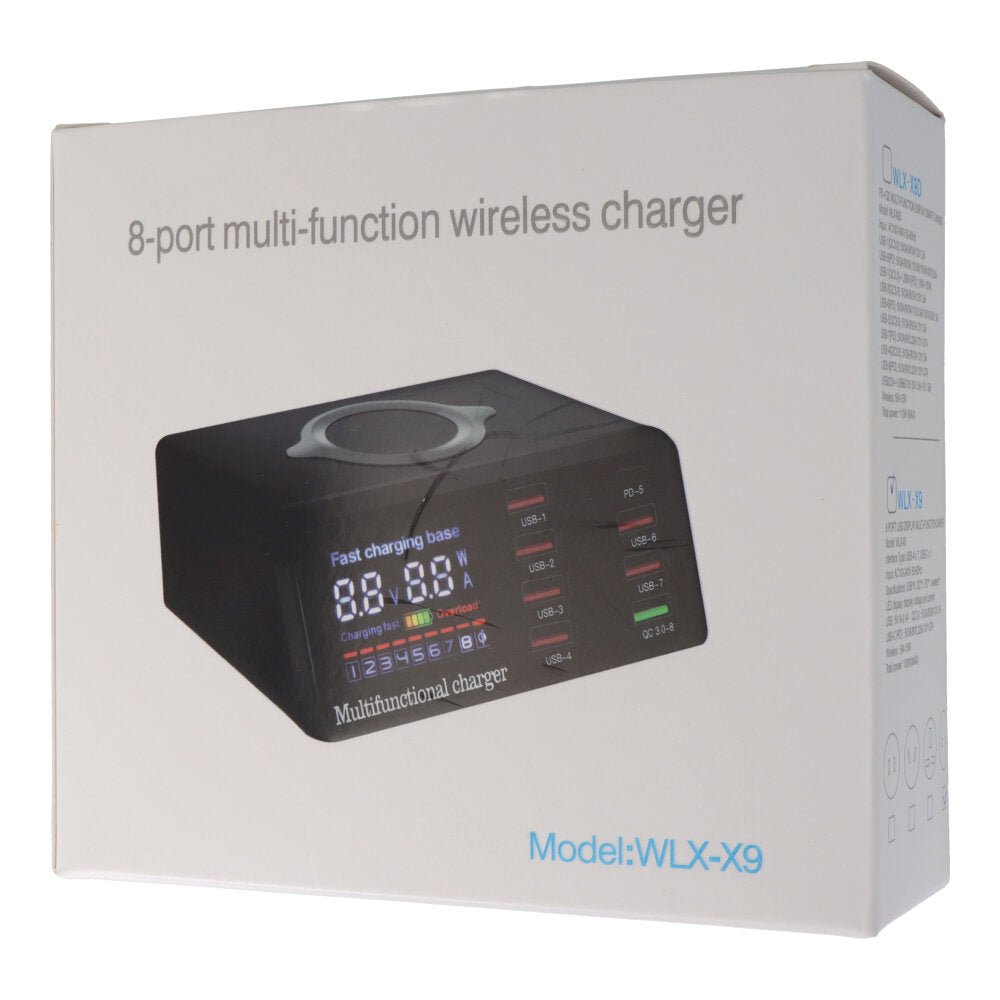 100W USB hub 8 poort QC 3.0 PD draadloos snel laadstation met digitaal display EU adapter - OEM Spares