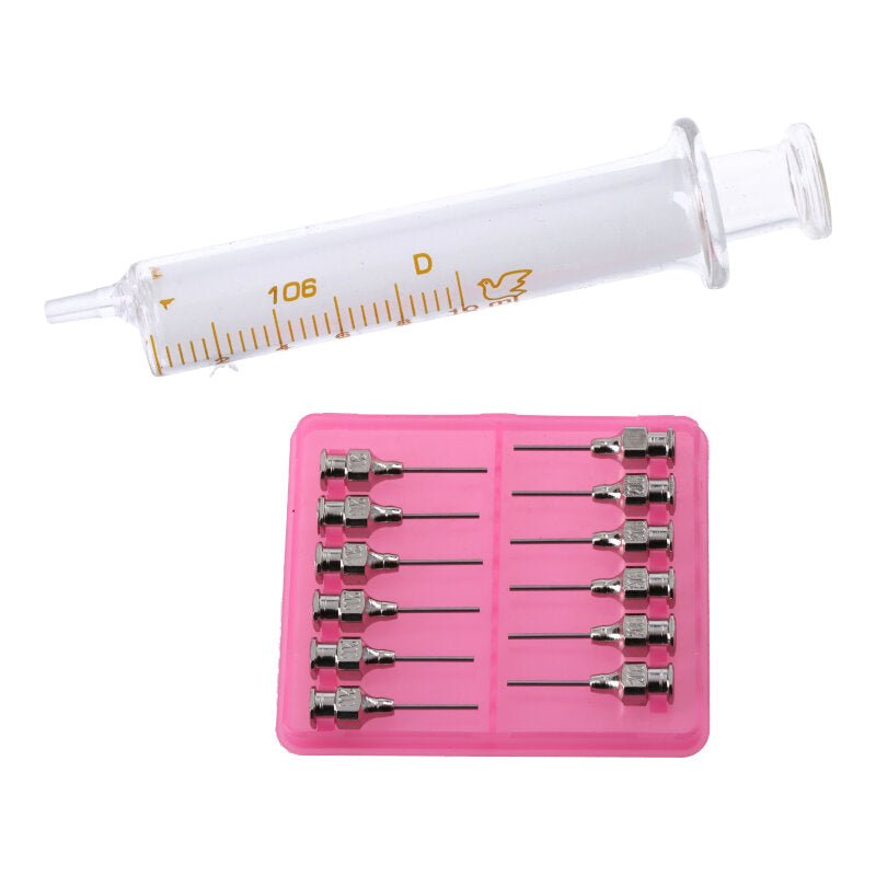 10ml glazen spuit luer met 12 stuks naalden