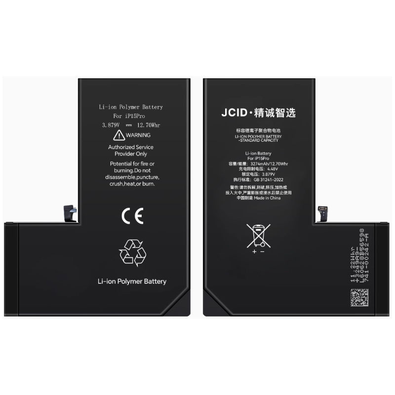 10pcs JC 3274mAh batterij + batterij plaklaag voor iPhone 15 Pro no pop - ups decode versie OEM