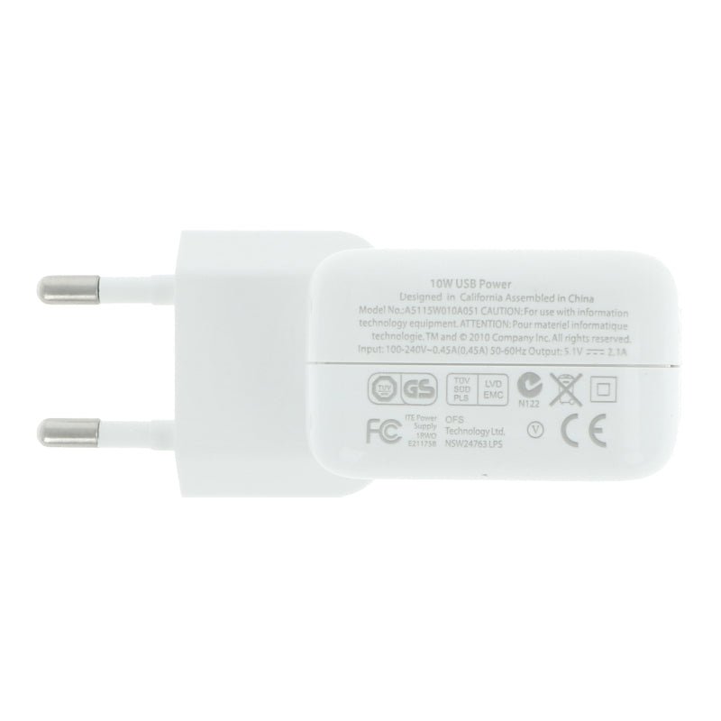 10W USB oplader zonder logo voor iPad wit EU stekker