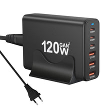 120W USB*3+USB - C*3 6 in 1 GaN multi - function desktop snelle oplader EU stekker zwart