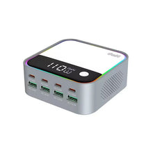 120W USB*4+USB - C*4 8 in 1 GaN desktop snellader voor laptop/telefoon EU adapter zilvergrijs