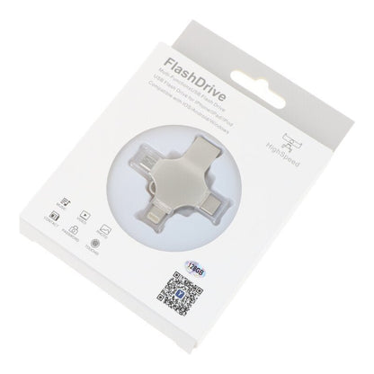 128G 4 in 1 USB 3.0 Flashdisk voor Lightning/Micro/USB - C Zilver