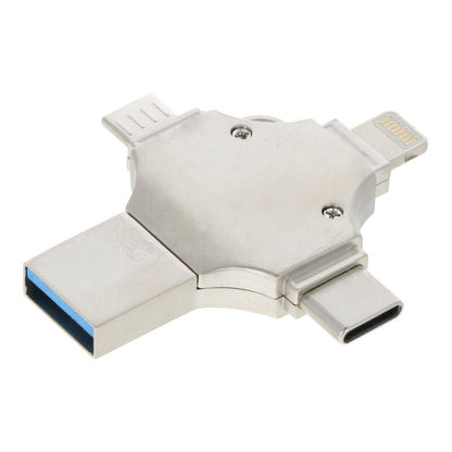 128G 4 in 1 USB 3.0 Flashdisk voor Lightning/Micro/USB - C Zilver