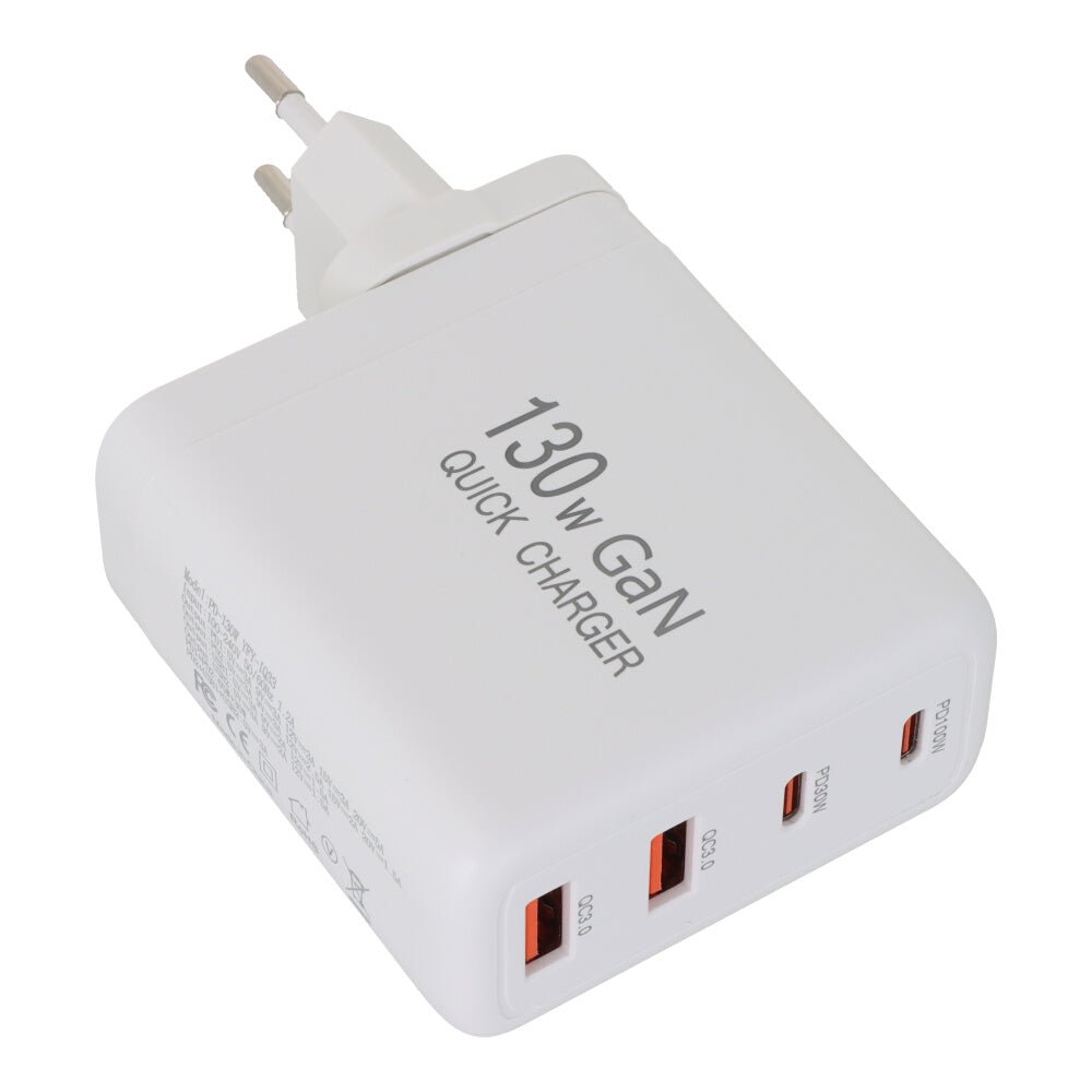 130W USB - C*2+USB*2 vier poorten GaN Snel lader met verpakking EU Plug Wit