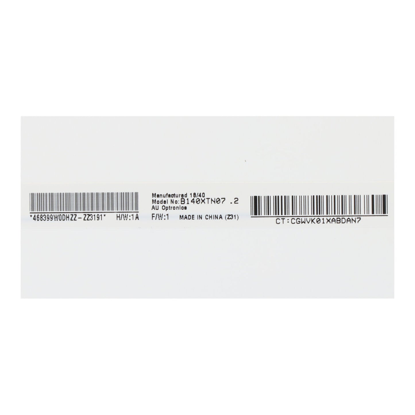 14.0 inch B140XTN07.2 LCD scherm non - touch mat 1366*768 60Hz Origineel eDP 30Pin - OEM Spares