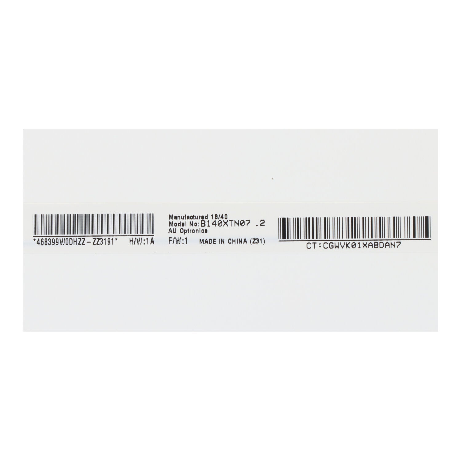 14.0 inch B140XTN07.2 LCD scherm non - touch mat 1366*768 60Hz Origineel eDP 30Pin - OEM Spares