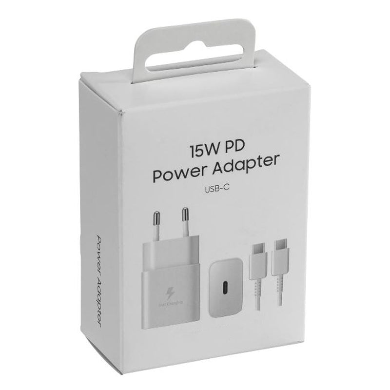 15W USB - C oplader met 1M 3A USB - C naar USB - C kabel voor Samsung EU stekker OEM wit