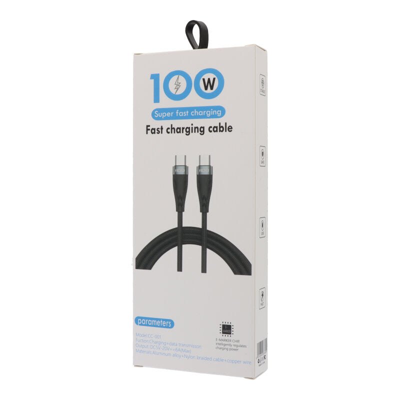 1m 100w usb - c naar usb - c oplaadkabel met verpakking zwart hq
