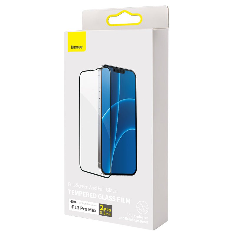 2 stuks Baseus 0.3 mm full screen tempered glass screen protector voor iPhone 13 Pro Max zwart