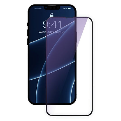 2 Stuks Baseus 0.3mm Anti Blauw Licht Volledig Scherm Tempered Glass screen protector voor iPhone 13 Mini Black