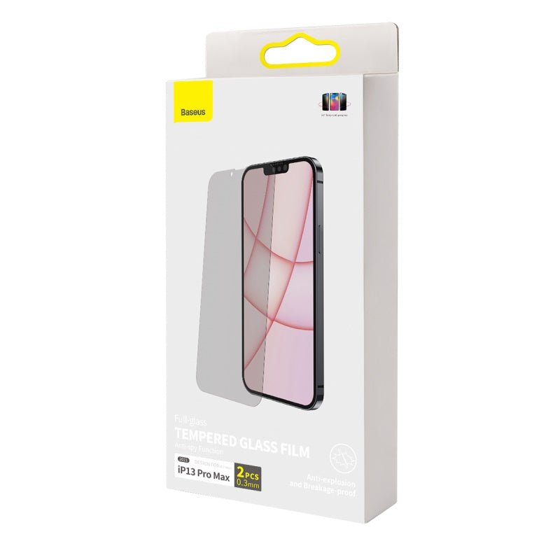2 stuks Baseus 0.3mm anti - glare privacy tempered glass screen protector voor iPhone 13 Pro Max transparant