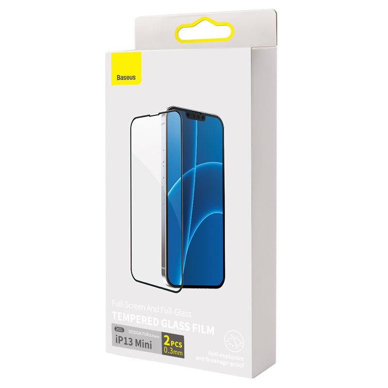 2 stuks Baseus 0.3mm full screen tempered glass screen protector voor iPhone 13 Mini black