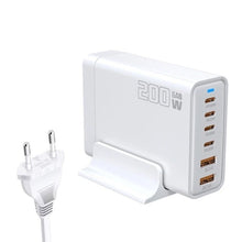 200W USB*2+USB - C*4 6 in 1 GaN Desktop Snelle Oplader EU Plug Wit