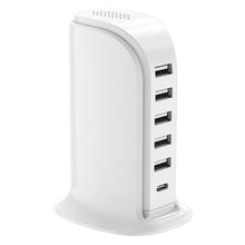 20W 5x USB + 1x USB - C 6 in 1 desktop oplader EU stekker Wit