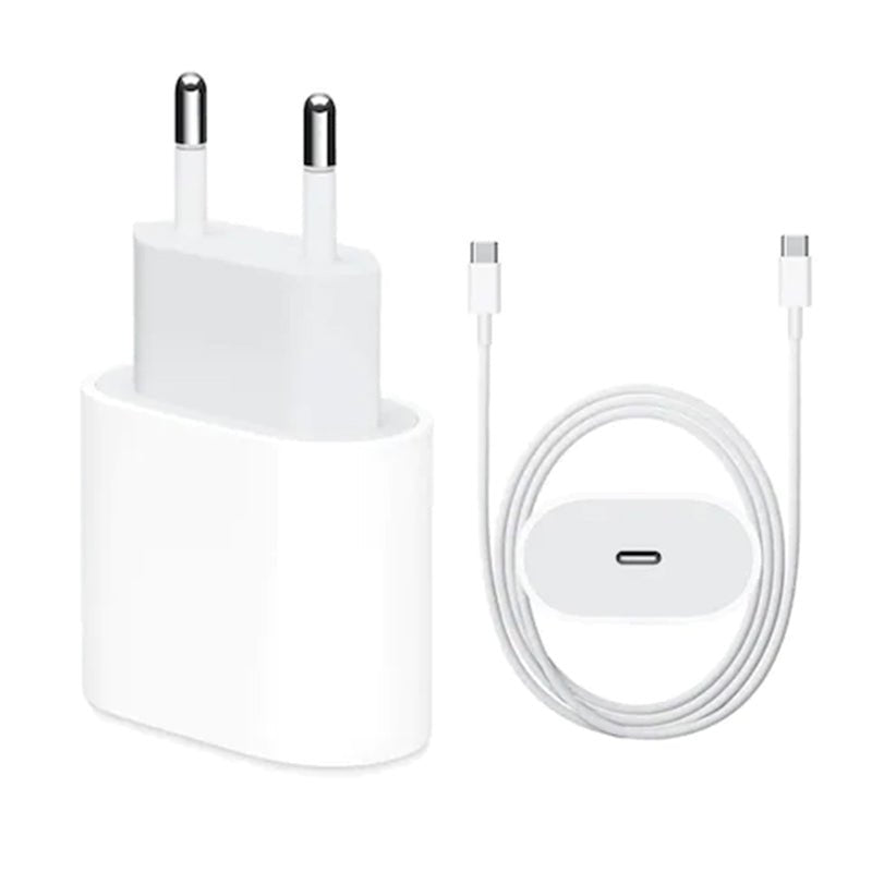 20W A2347 USB - C oplader met A2794 2M USB - C naar USB - C gevlochten kabel voor iPhone OEM wit EU stekker