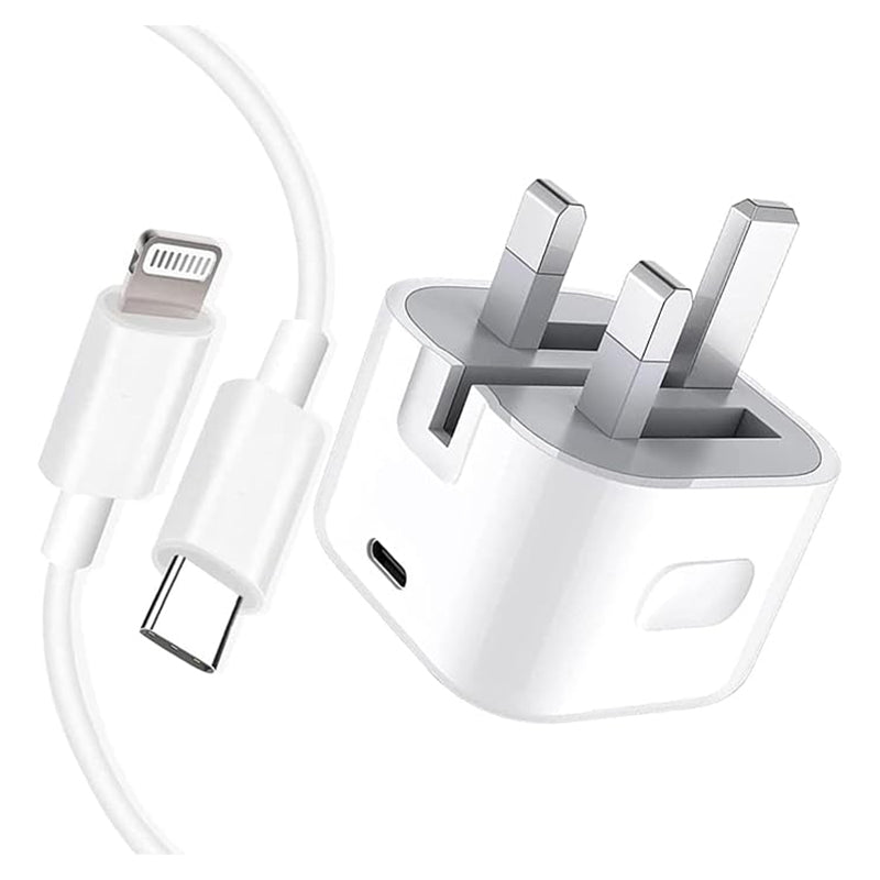 20W USB - C lader set met 20W USB - C naar Lightning kabel voor iPhone HQ wit UK stekker
