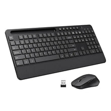 2.4G ergonomisch draadloos toetsenbord met ingebouwde telefoonhouder en 10 onafhankelijke snelkoppelingen + draadloze muis set zonder batterij voor Windows XP/VISTA/7/8/10/Mac zwart
