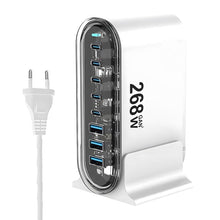 268W USB - C*5+USB*3 8 in 1 Transparante Behuizing GaN Desktop Snellader EU Stekker Wit