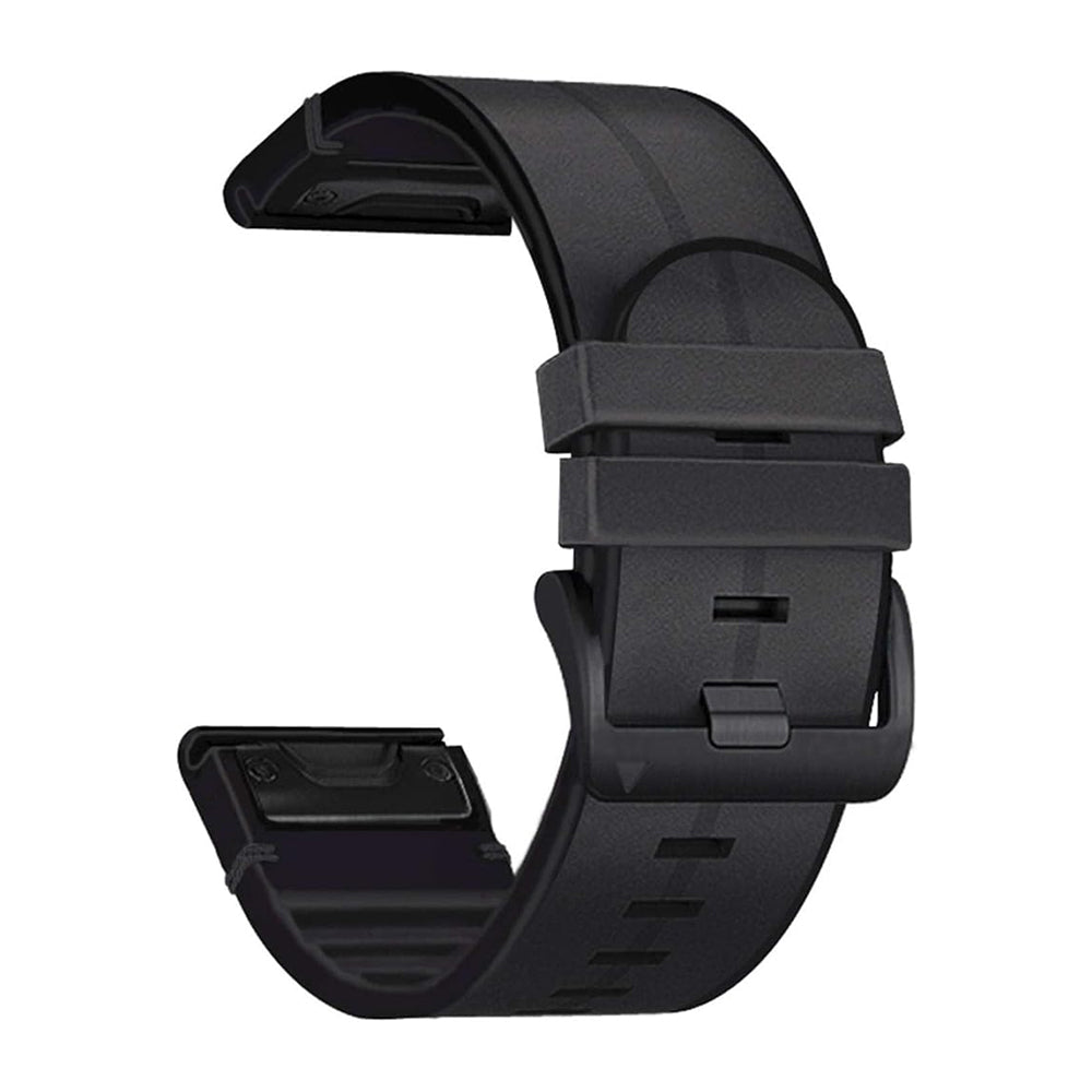 26mm snelle release leer+siliconen horlogeband voor Garmin Fenix 6X/Fenix 7X zwart