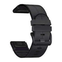 26mm snelle release leer+siliconen horlogeband voor Garmin Fenix 6X/Fenix 7X zwart