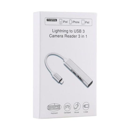 3 in 1 Lightning (Male) naar USB 3.0*2 (Female) + Lightning (Female) Camera Reader Adapter