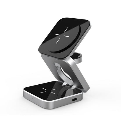 3 in 1 opvouwbare magnetische draadloze oplader standaard voor iPhone/Apple Watch/AirPods zilver CE - gecertificeerd