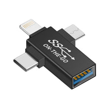 3 in 1 USB - C/Micro/Lightning draagbare OTG - adapter voor gegevenssynchronisatie zwart