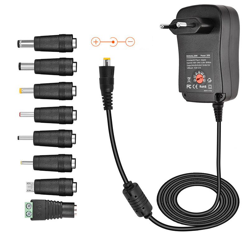 30W 3 - 12V verstelbare uitgangsvoeding met 8 selecteerbare adaptertips EU adapter