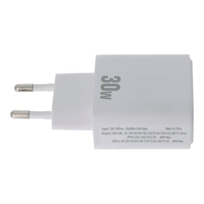 30W USB - C + QC3.0 + Lightning silicon carbide SiC PD snellader voor Android/iOS EU - plug wit