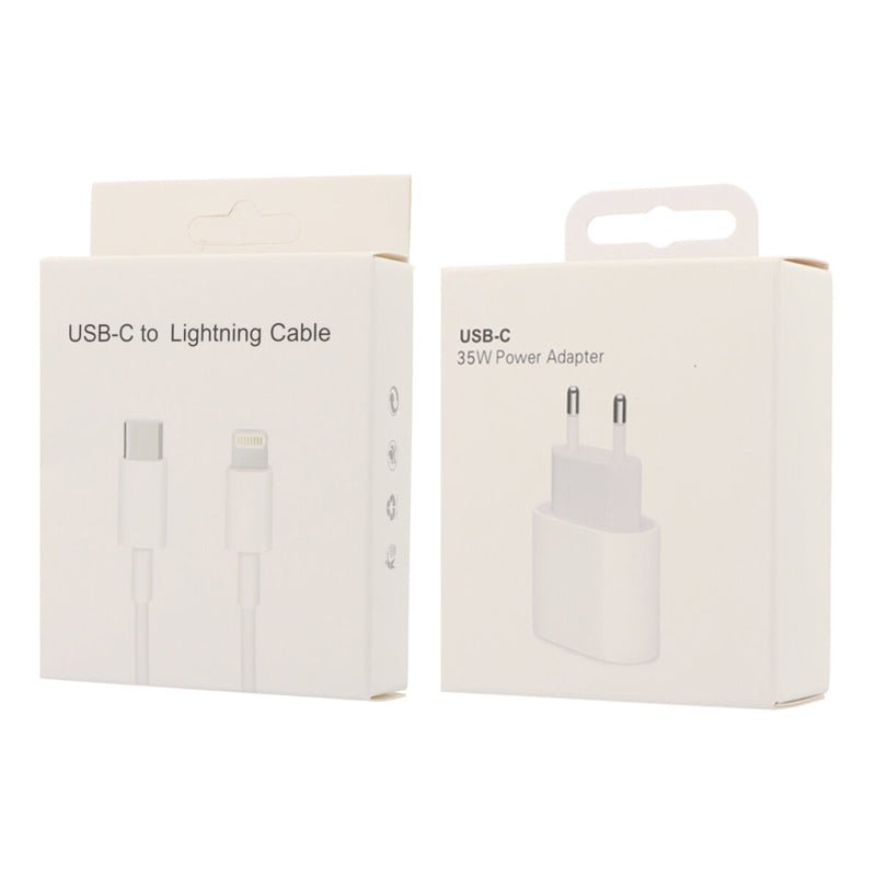 35W USB - C poort oplader met 1M USB - C naar Lightning kabel voor iPhone 14 serie Wit OEM EU stekker