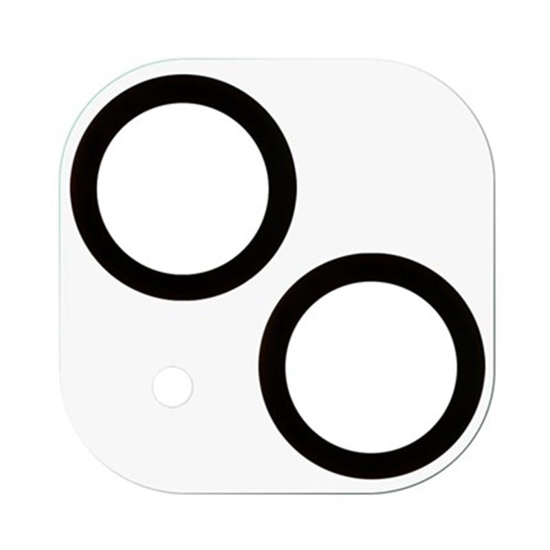 3D Silk Screen achter camera tempered glass film voor iPhone 14 zwart