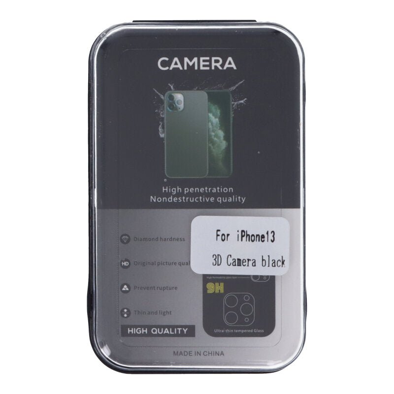 3D Silk Screen achtercamera tempered glass film voor iPhone 13/13 Mini zwart