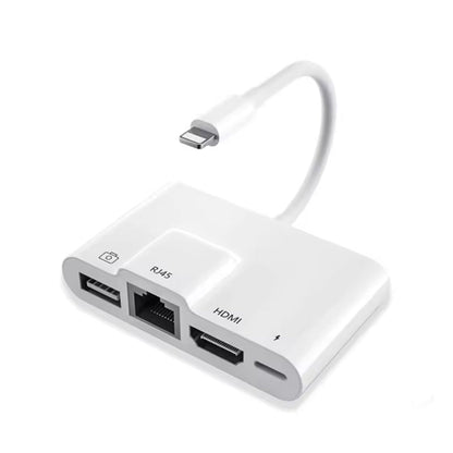 4 in 1 Lightning naar USB + HDMI + RJ45 + USB - C Digitale AV Adapter Wit