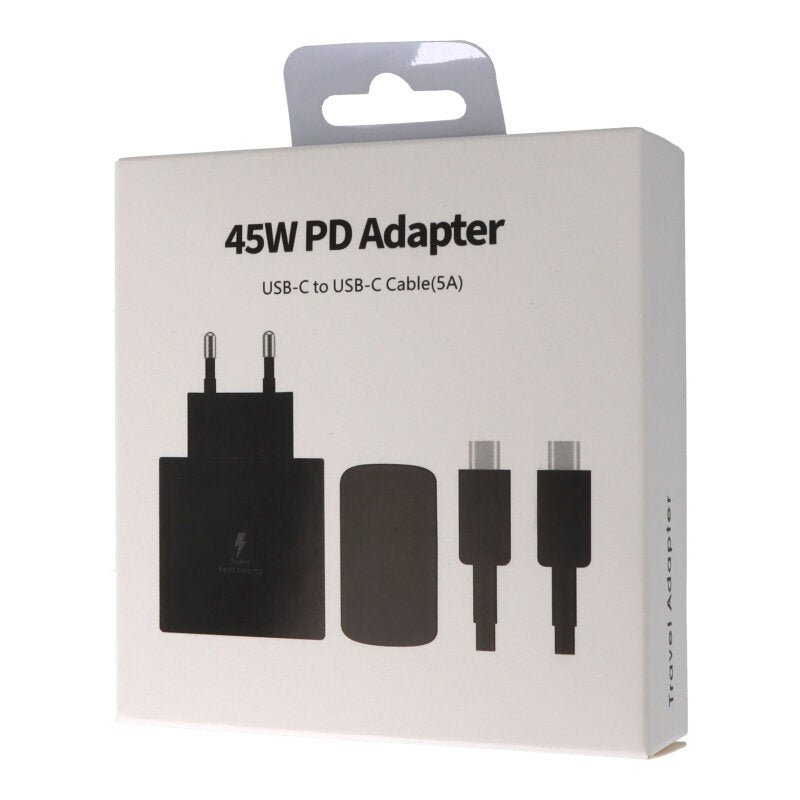 45W USB - C oplader met 1.8M 5A USB - C naar USB - C kabel voor Samsung EU plug OEM zwart