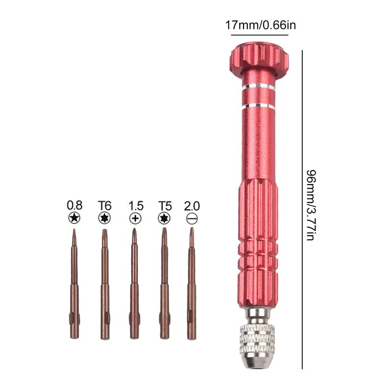 5 in 1 multifunctionele staal legering magnetische schroevendraaierset met 5 precieze bits set rood