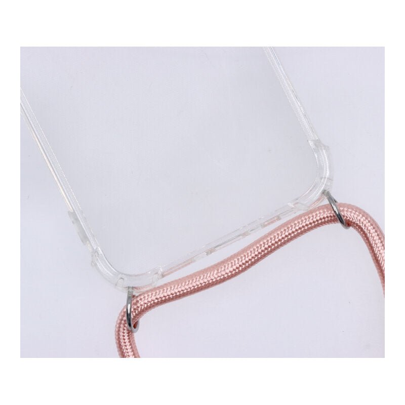 Anti - shock TPU hoesje met roze lanyard voor iPhone 12 Mini transparant