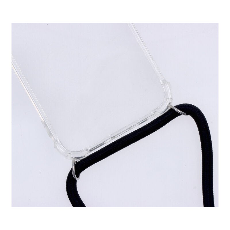 Anti - shock tpu hoesje met zwarte lanyard voor iPhone 12 Mini transparant