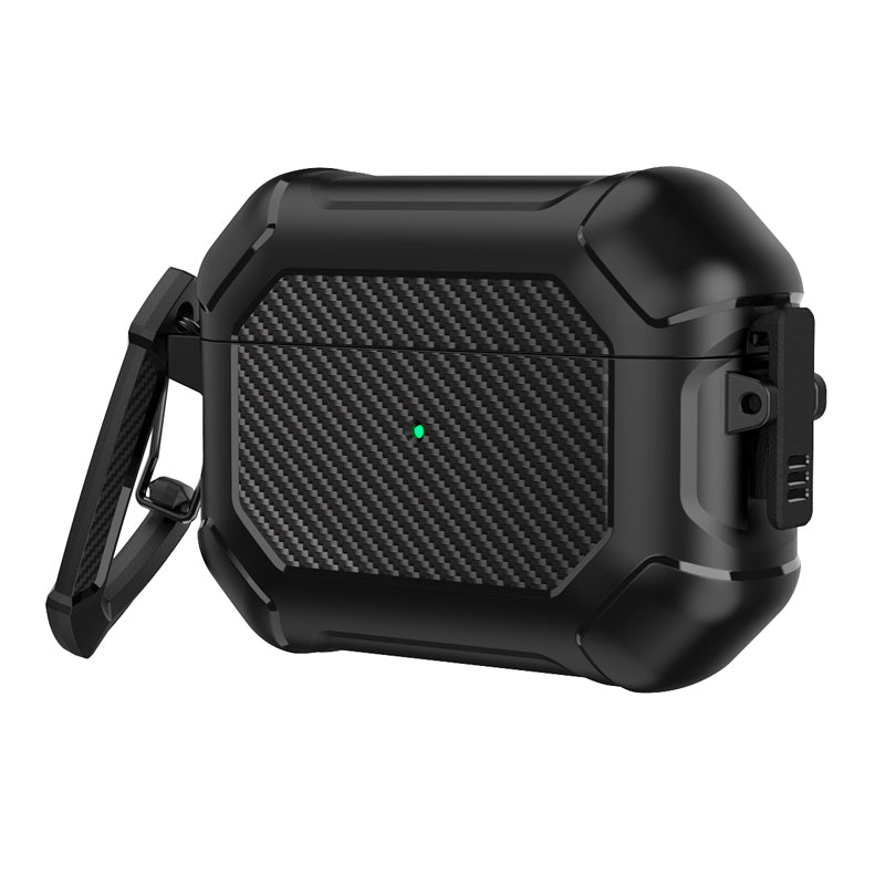 Carbon fiber beschermhoes TPU cover met switchknop en gesp voor AirPods Pro 2nd black